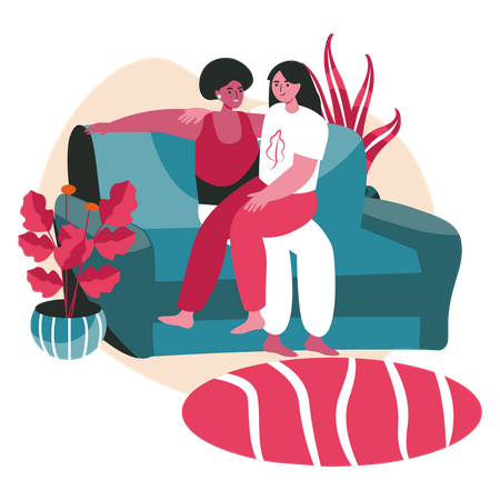 Casal de lésbicas relaxando no sofá  Ilustração