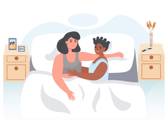 Casal LGBT dormindo juntos na cama  Ilustração