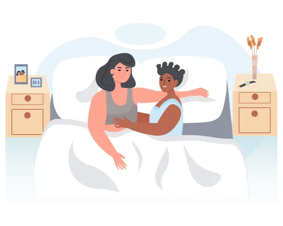 Casal LGBT dormindo juntos na cama  Ilustração