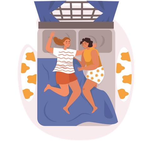 Casal LGBT dormindo juntos na cama  Ilustração