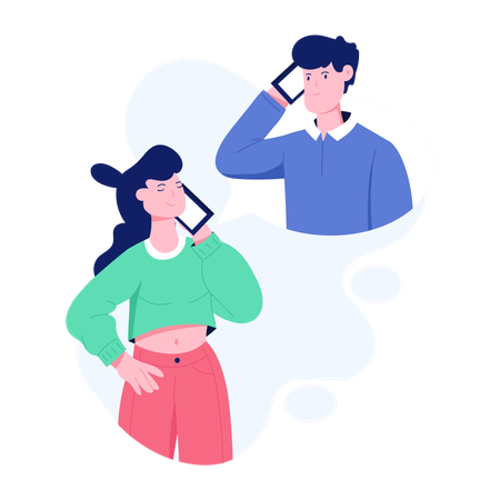 Casal ligando um para o outro  Illustration