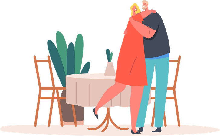 Casal maduro abraçando no restaurante  Ilustração