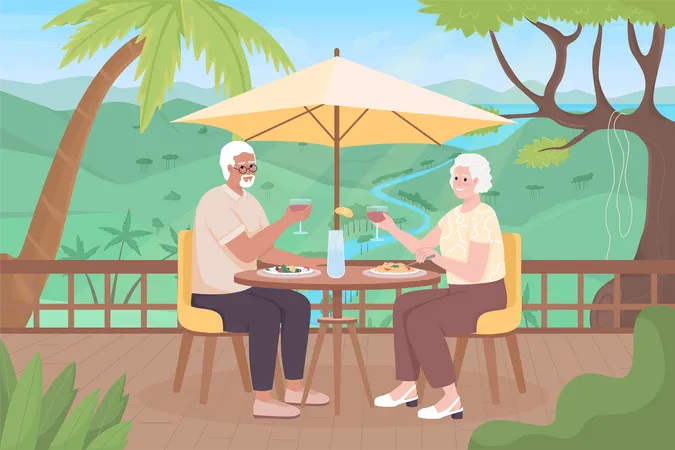 Casal mais velho em resort tropical  Ilustração
