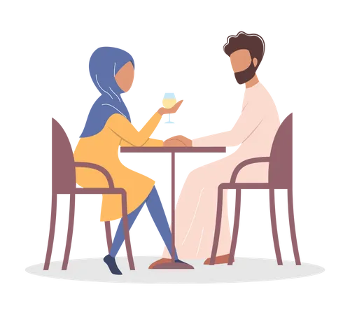 Casal muçulmano em um encontro romântico  Ilustração
