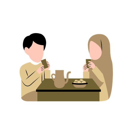 Casal muçulmano fazendo ifthar  Ilustração