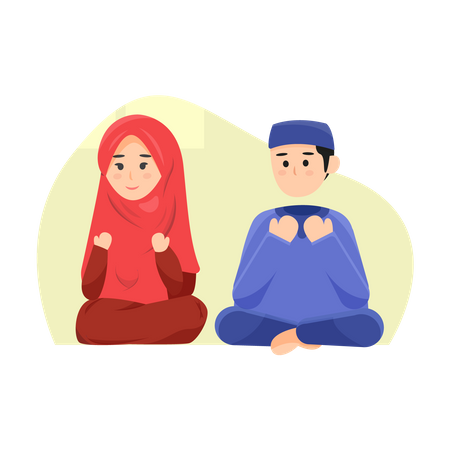 Casal muçulmano fazendo oração  Ilustração