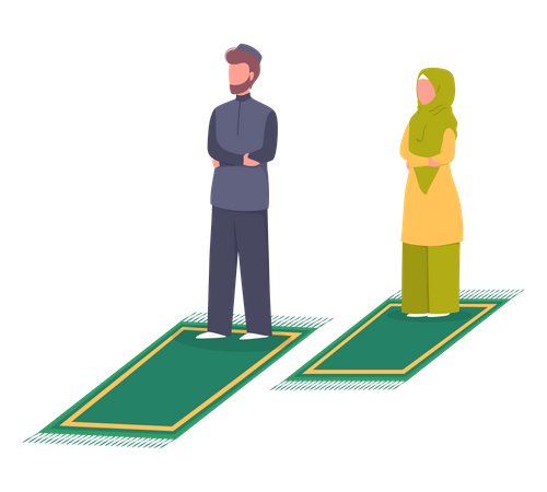 Casal muçulmano fazendo oração namaz  Ilustração