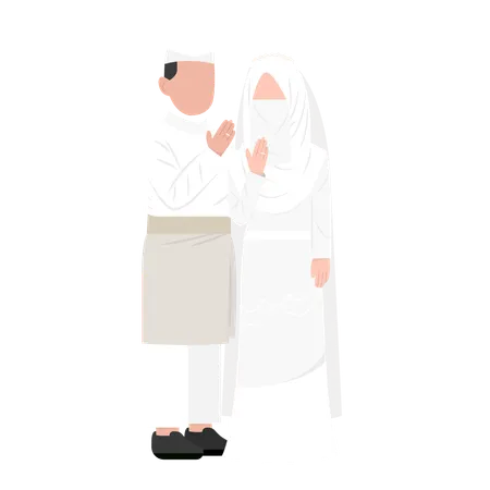 Casal muçulmano mostrando seu anel de noivado  Ilustração