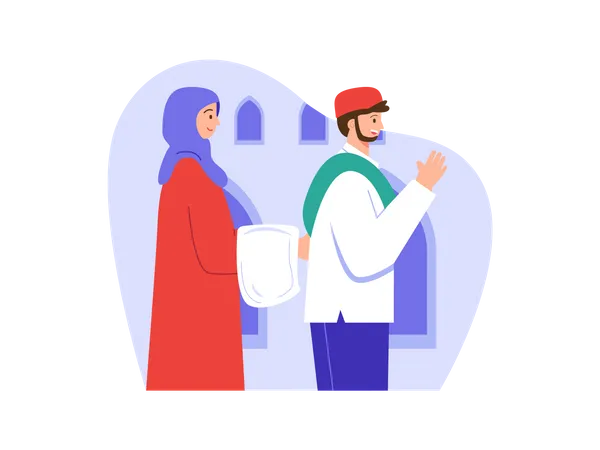 Casal muçulmano rezando juntos  Ilustração