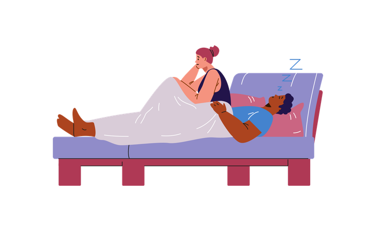 Casal na cama à noite  Ilustração