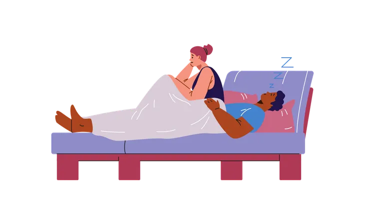 Casal na cama à noite  Ilustração