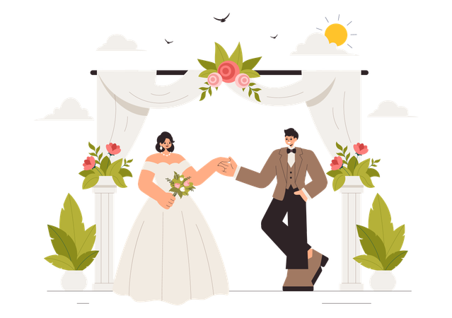 Casal na cerimônia de casamento  Ilustração