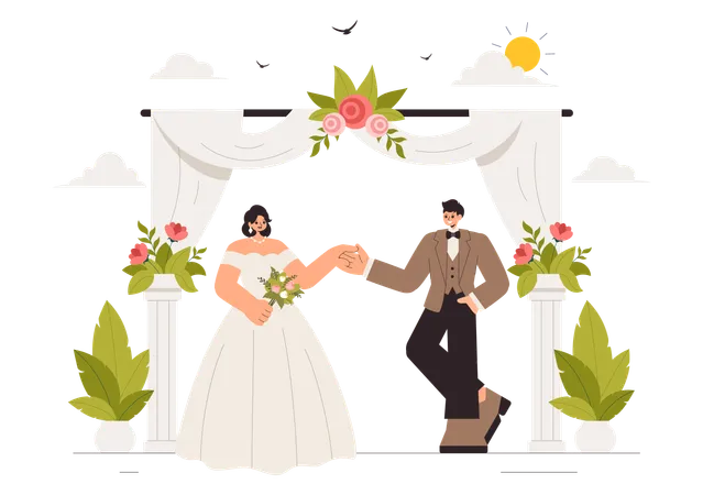 Casal na cerimônia de casamento  Ilustração