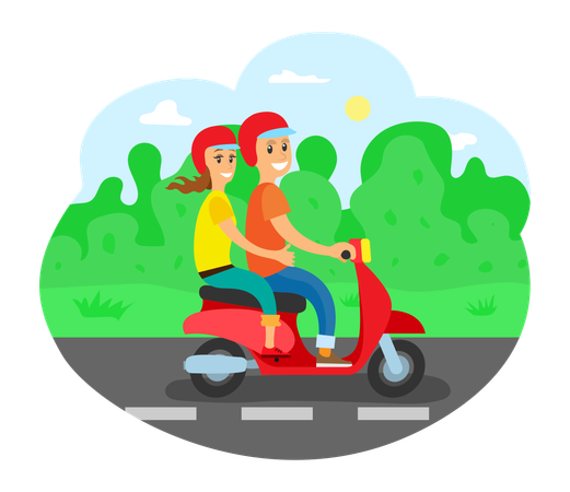 Casal na moto  Ilustração