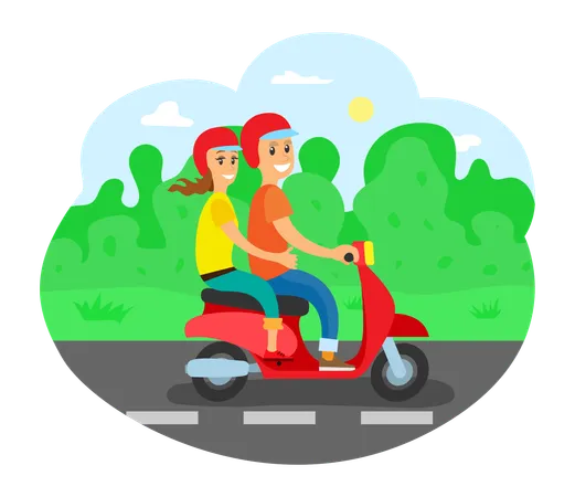 Casal na moto  Ilustração