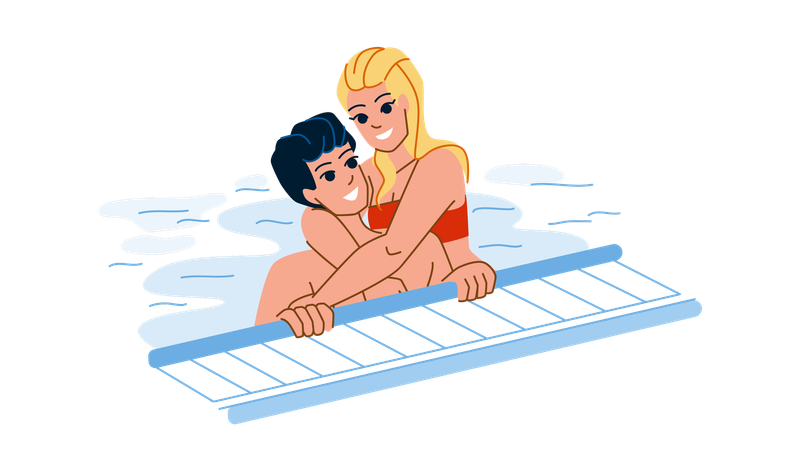 Casal na piscina  Ilustração
