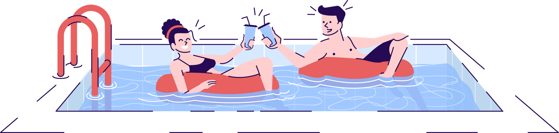 Casal na piscina  Ilustração