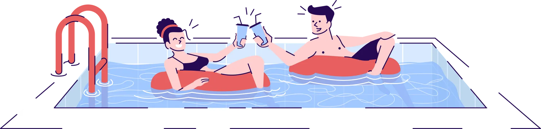 Casal na piscina  Ilustração