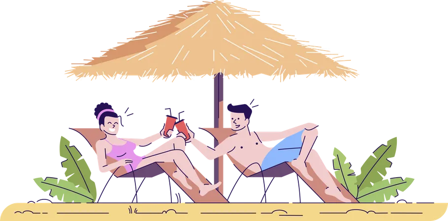 Casal na praia  Ilustração