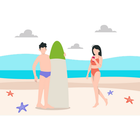 Casal na praia  Ilustração