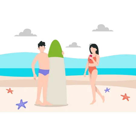 Casal na praia  Ilustração