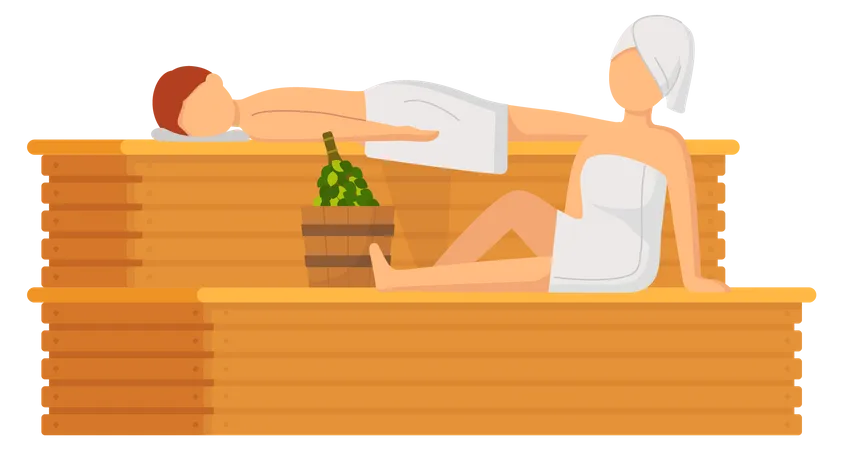 Casal na sauna a vapor  Ilustração