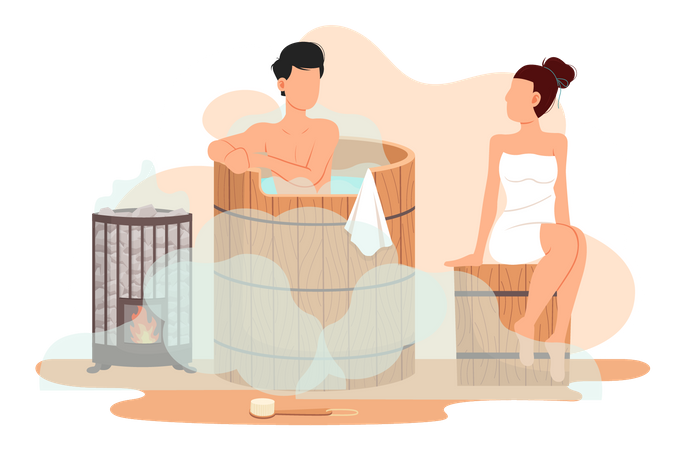 Casal na sauna  Ilustração