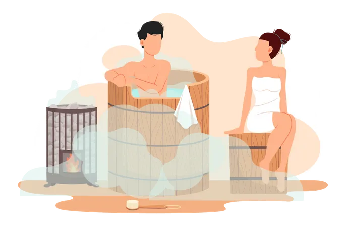 Casal na sauna  Ilustração