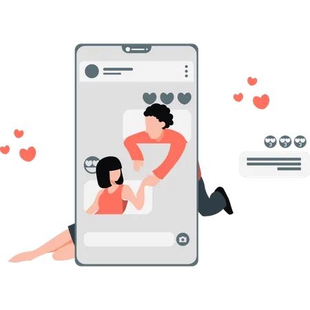 Casal está namorando online pelo celular  Ilustração