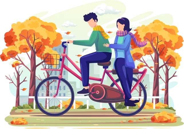 Casal em encontro andando de bicicleta  Ilustração