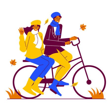 Casal em encontro andando de bicicleta  Ilustração