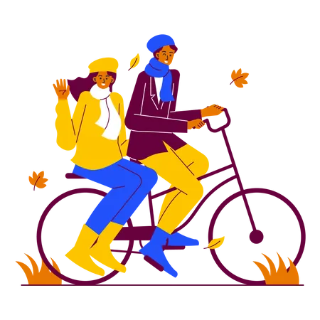 Casal em encontro andando de bicicleta  Ilustração