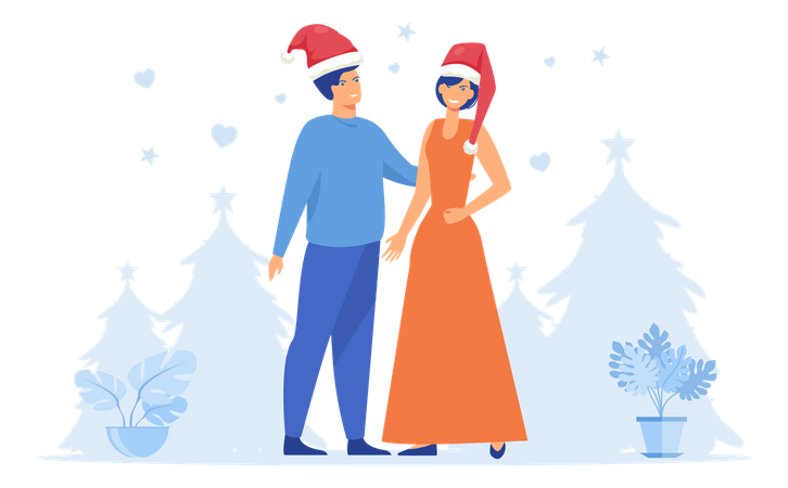 Casal no dia de Natal  Ilustração