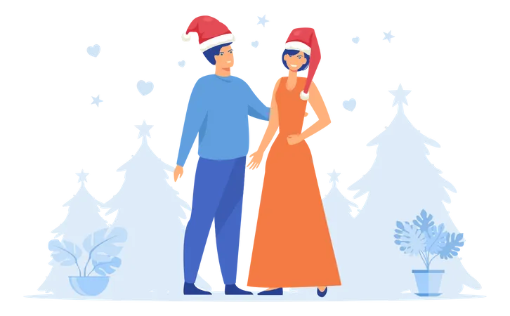 Casal no dia de Natal  Ilustração