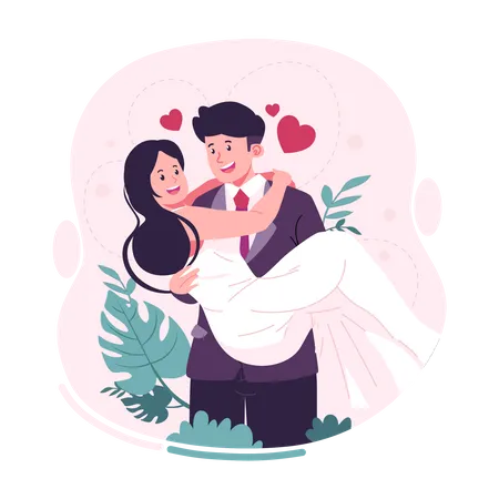 Casal no dia do casamento  Ilustração