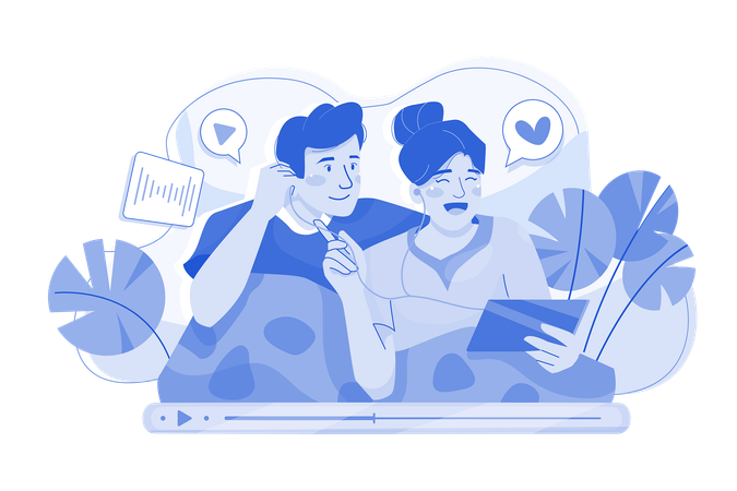 Casal ouvindo podcast  Ilustração