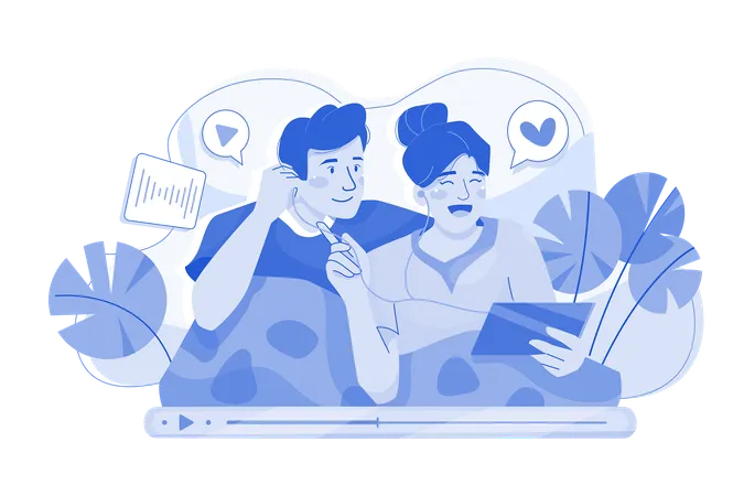 Casal ouvindo podcast  Ilustração