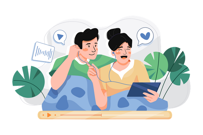 Casal ouvindo podcast  Illustration