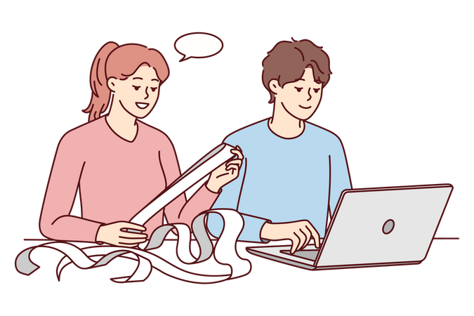 Casal pagando contas on-line  Ilustração