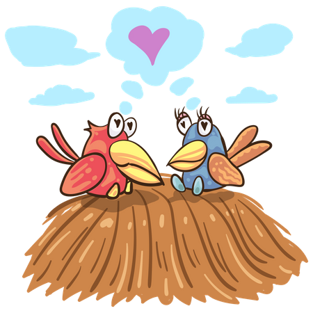Casal de pássaros romântico  Ilustração