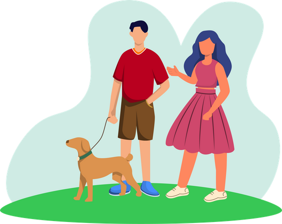 Casal passeando com cachorro  Ilustração