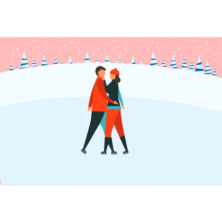 Casal patinando no gelo  Ilustração