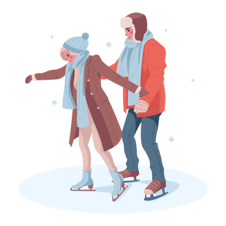 Casal patinando no gelo  Ilustração