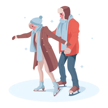 Casal patinando no gelo  Ilustração