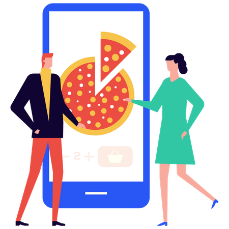 Casal pede Pizza pelo app  Ilustração