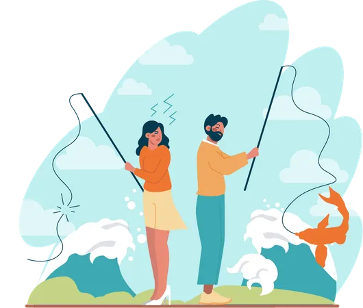 Casal pescando  Ilustração