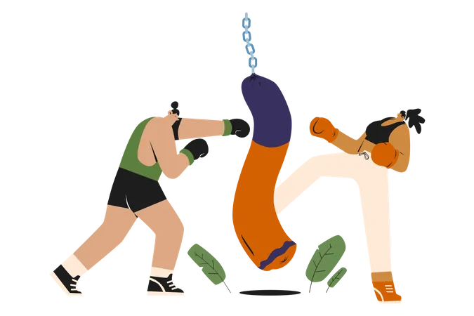 Casal praticando boxe  Ilustração