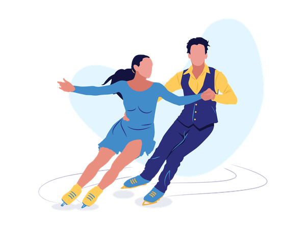 Casal fazendo patinação no gelo  Ilustração