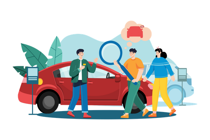 Casal querendo comprar um carro novo  Ilustração