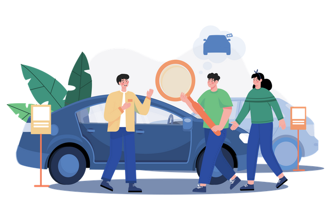 Casal querendo comprar um carro novo  Ilustração